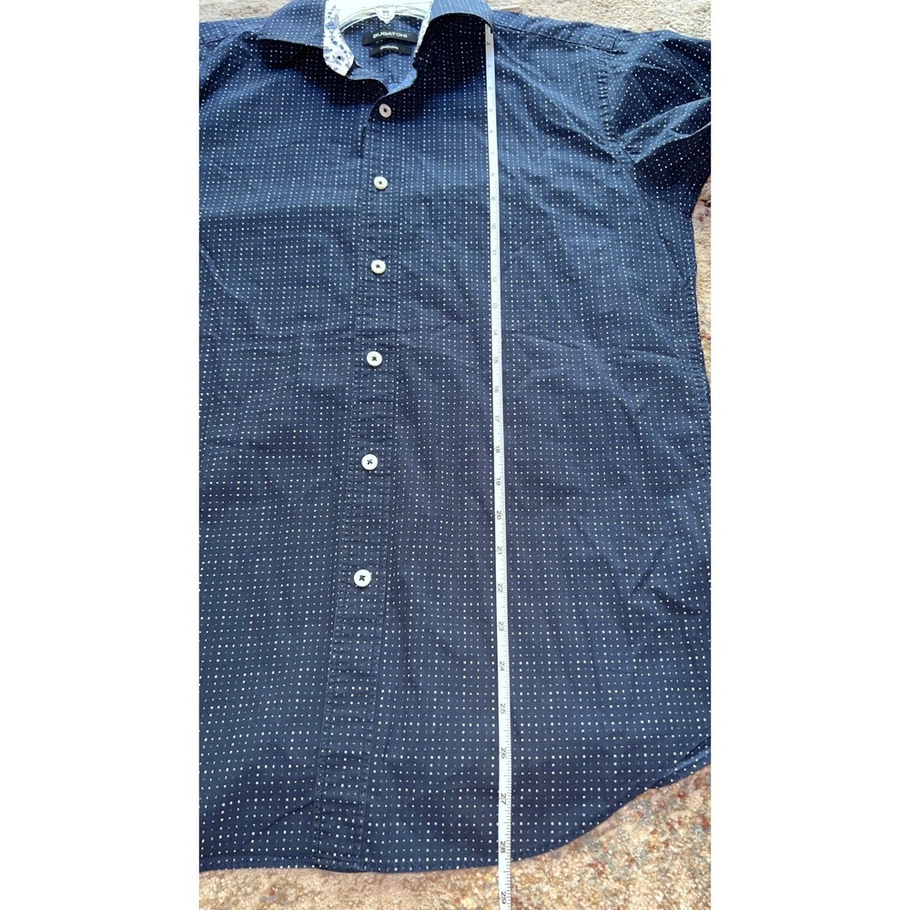 Bugatchi Men's Shaped Fit Blue Micro Dot Floral‎ Trim Cotton Dress/Casual EUC - Picture 6 of 6